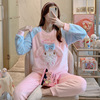 Flannel pajamas girl cute student round neck cartoon sweet wechat thick home clothes set