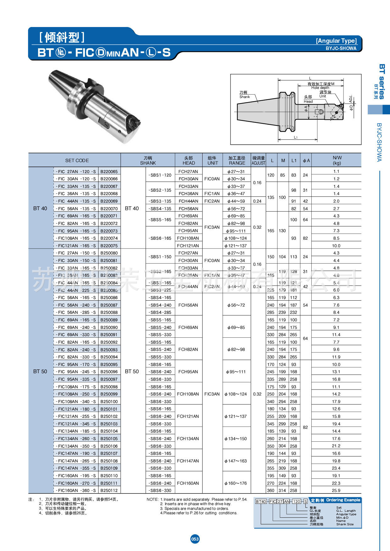 代理批发北一圣和新型精镗刀柄倾斜型BT40-FIC27AN-120S全系列