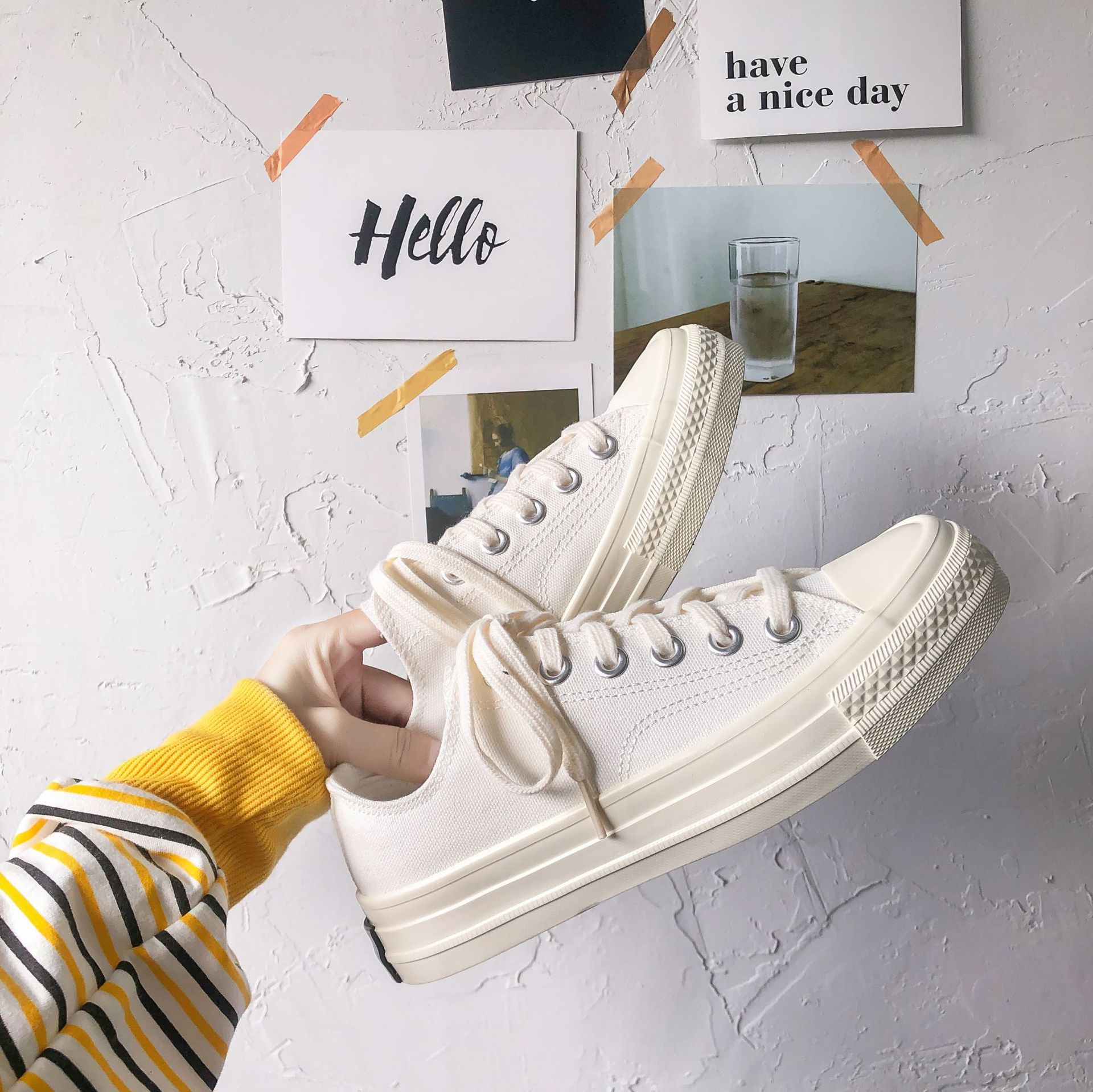 Zapatos de lona totalmente blancos de las mujeres verano nuevo tablero estudiante estilo coreano ulzzang Harajuku transpirable 1970s zapatos moda