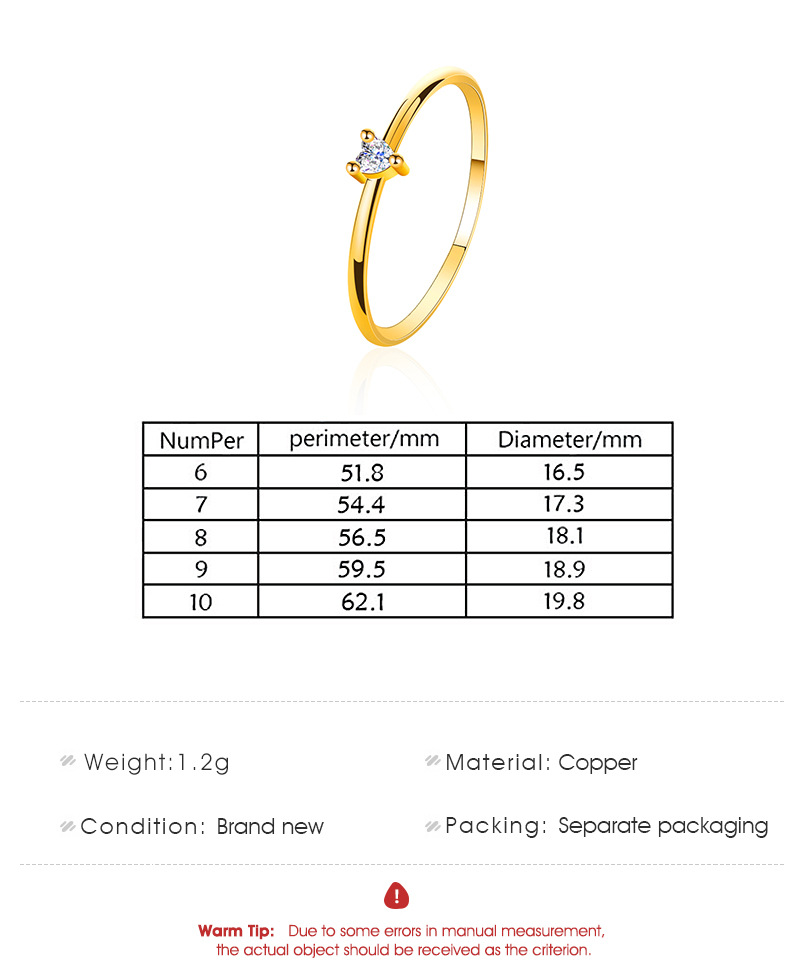 Simple Heart-shaped  Inlaid Zircon Love Ring display picture 1