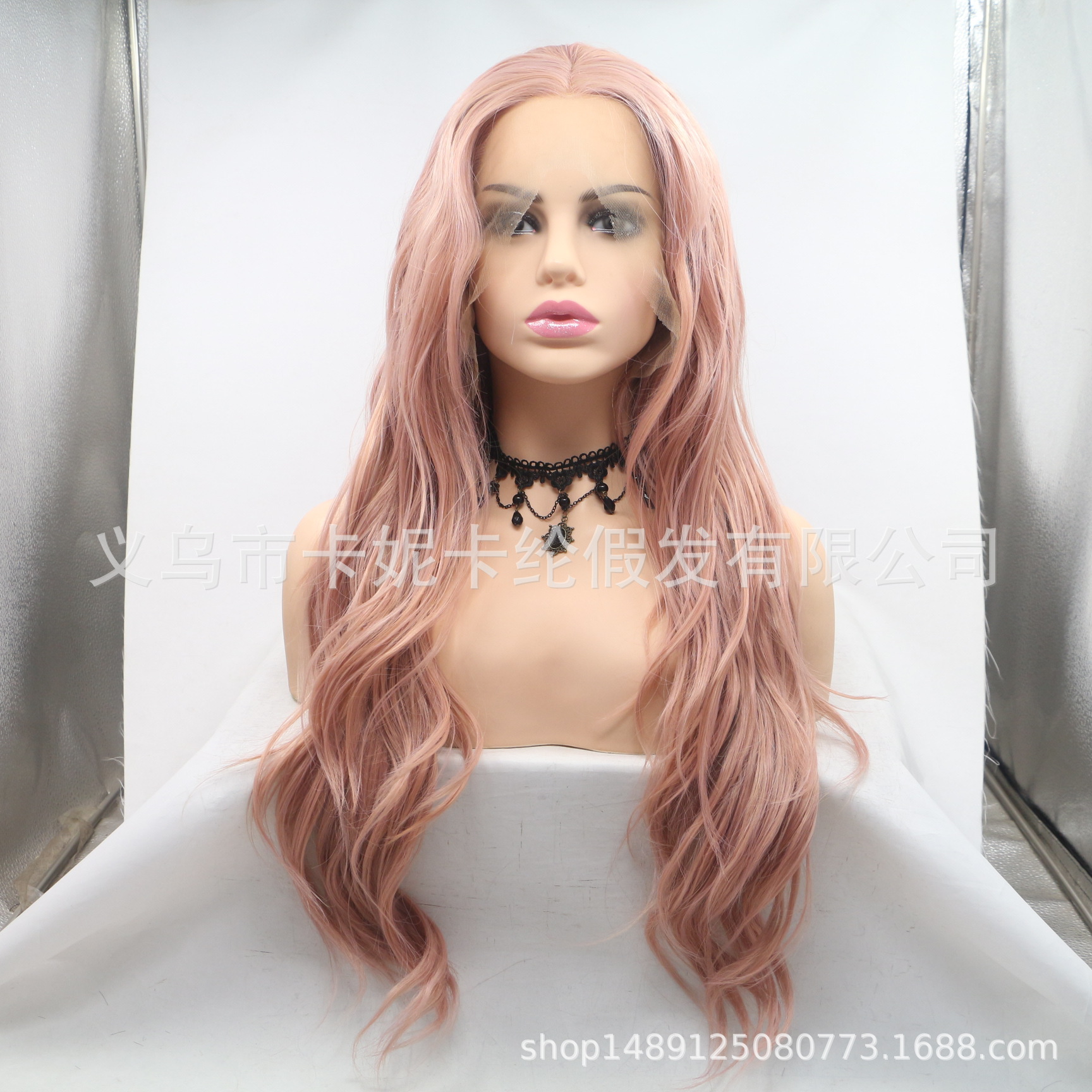 Peluca de fibra química de pelo largo y rizado de moda europea y americana, tocado de mujer, funda de pelo de encaje al por mayor