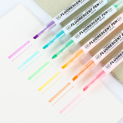 创意双头彩色斜头荧光笔 可定制儿童套装针管标记笔 糖果色荧光笔|ru
