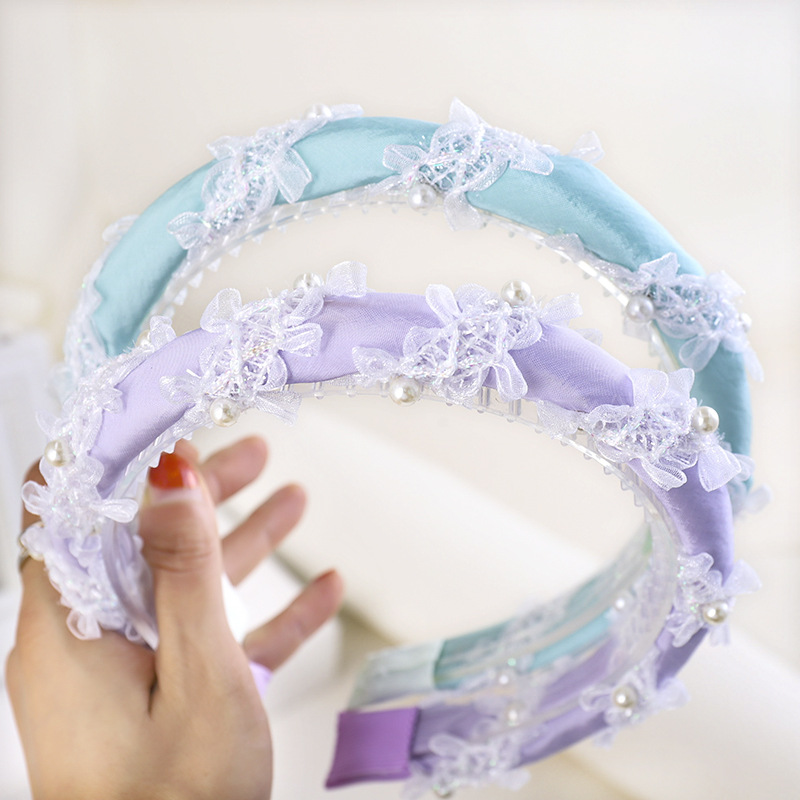 Korean Pearl Winding Lace Headband Cloth Pearl Headband Pure Color Cloth Toothed Headband Wholesale Nihaojewelry display picture 6