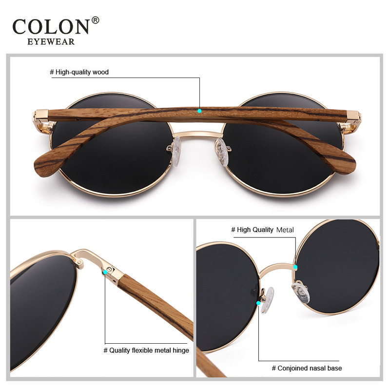 2020新款時(shí)尚金屬木質(zhì)太陽(yáng)鏡偏光寶麗來(lái)高清墨鏡圓形復(fù)古眼鏡