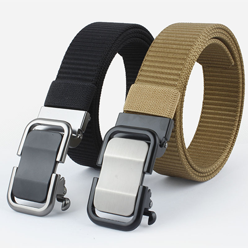 新款无牙合金自动扣坦克纹尼龙腰带 男士户外休闲腰带 可定制logo