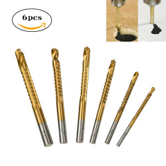 6pcs sawtooth twist drill bits wholesale high speed steel plank groove punching saw drill titanium plated round handle woodworking twist drill