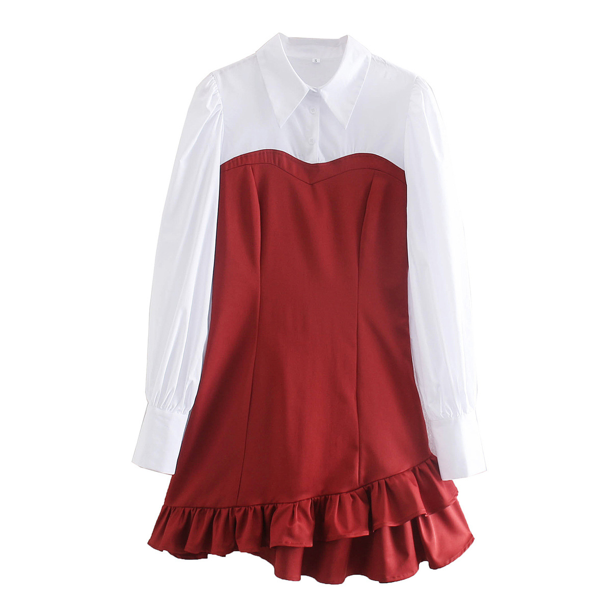 autumn splicing ruffled long-sleeved dress NSAM3909