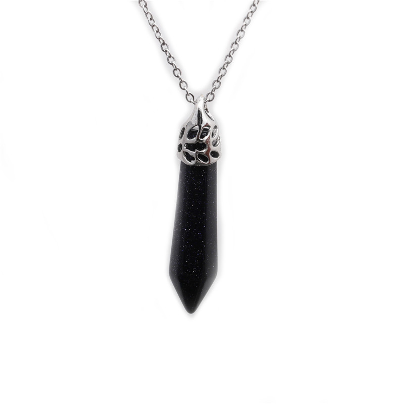 fashion stainless steel black stone hexagonal column pendant necklace