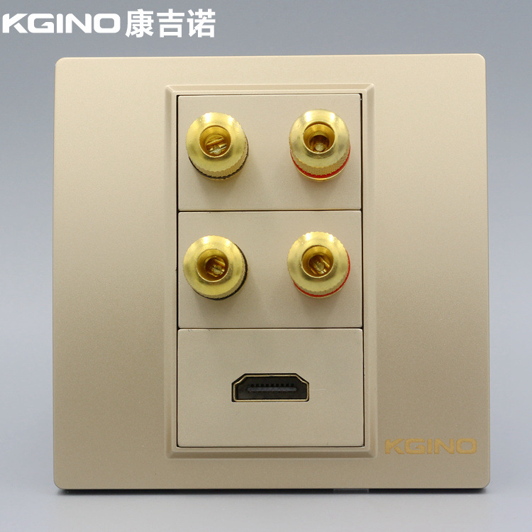 香槟色86型 双音箱HDMI高清插座 2.0HDMI高清电视+双音响墙壁面板