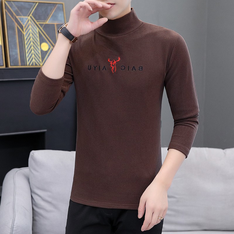 Autumn and winter Half a Long sleeve T-shirt 2020 man keep warm jacket Base coat Two-sided Woolen The collar Autumn coat men's wear