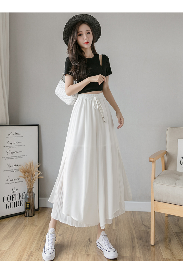 Pleated Chiffon Wide-Leg Slim High Waist Pants NSFYF56256