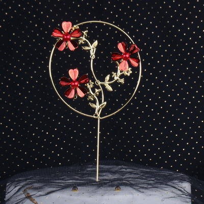 烘培插旗生日装饰铁艺合金圆环花语创意新款蛋糕搭伴插件插牌装扮|ms