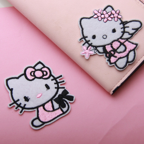 kt cat girls embroidery cloth patch size cartoon fashion all-match clothes adhesive back ironing