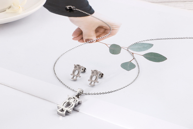 Womenu0027s Creative Hollow Owl Necklace Stainless Steel Earrings Necklace Set AliExpress Foreign Tr