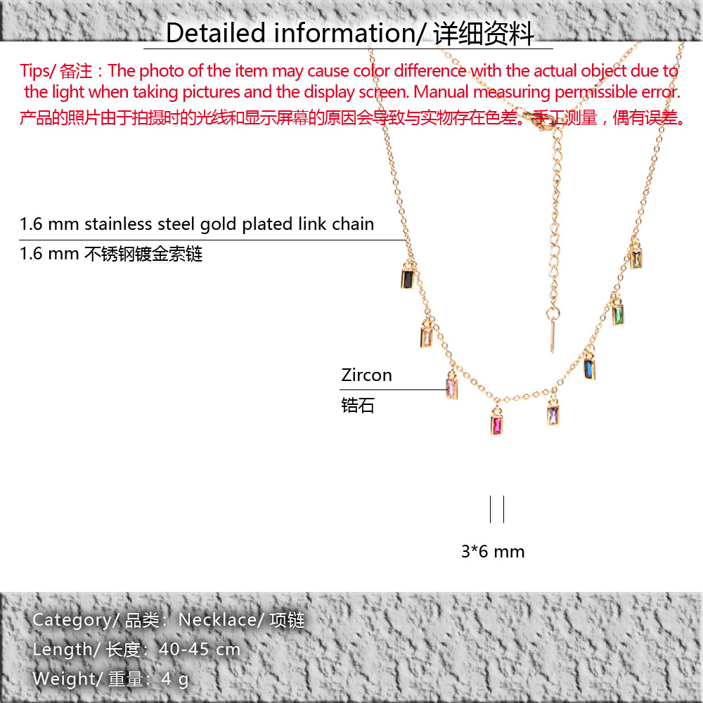 colorful square zircon pendant fashion womenu0027s simple short necklace