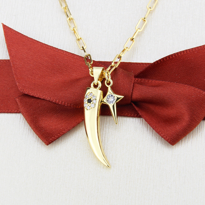 gold-plated imitation teeth diamond star pendant