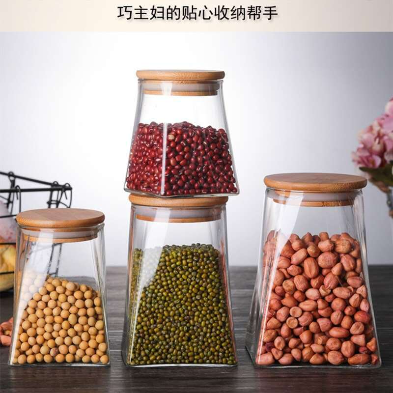 Tarro de almacenamiento cuadrado de vidrio de gran capacidad tubo de vidrio de borosilicato cuadrado grano