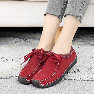 2020跨境秋季欧美新款女鞋蜗牛鞋真皮休闲运动鞋外贸平底豆豆鞋女|ms
