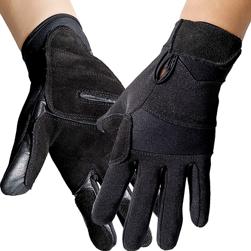 牛皮速降攀爬抓绳索降下滑降机降救援抢险空降训练真皮全指手套男|ru