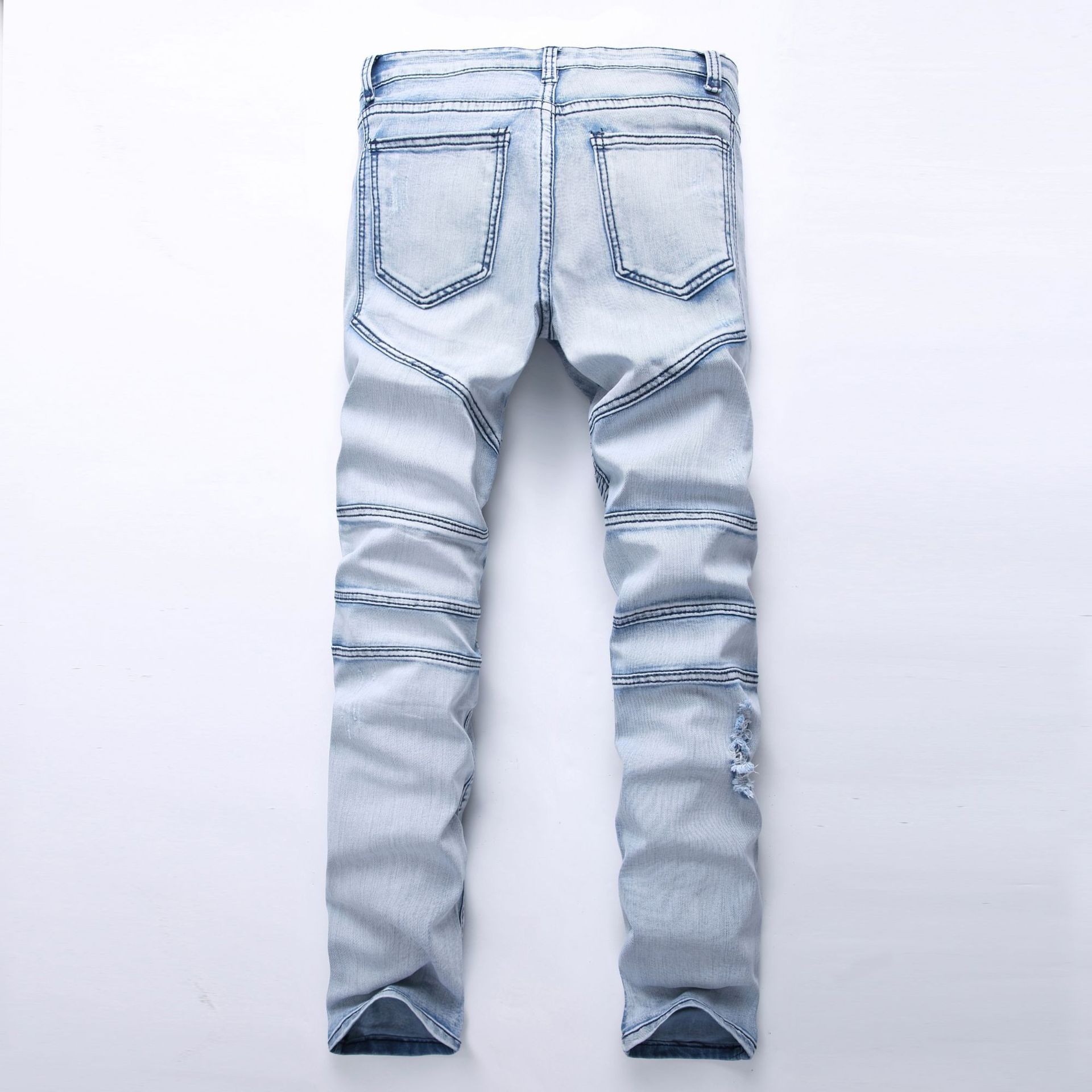 Men's jeans with personalized trendy folds, slim fit and elastic fit, men's fashionable pants_voghion.com