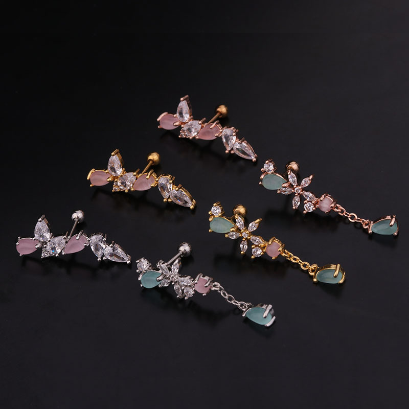 Ear Cartilage Rings & Studs Flower 316 Stainless Steel  Copper Inlaid Zircon Zircon display picture 2
