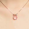 Cute crystal, golden rabbit, necklace, pendant, chain for key bag , accessory, simple and elegant design, cat's eye, pink gold, wholesale