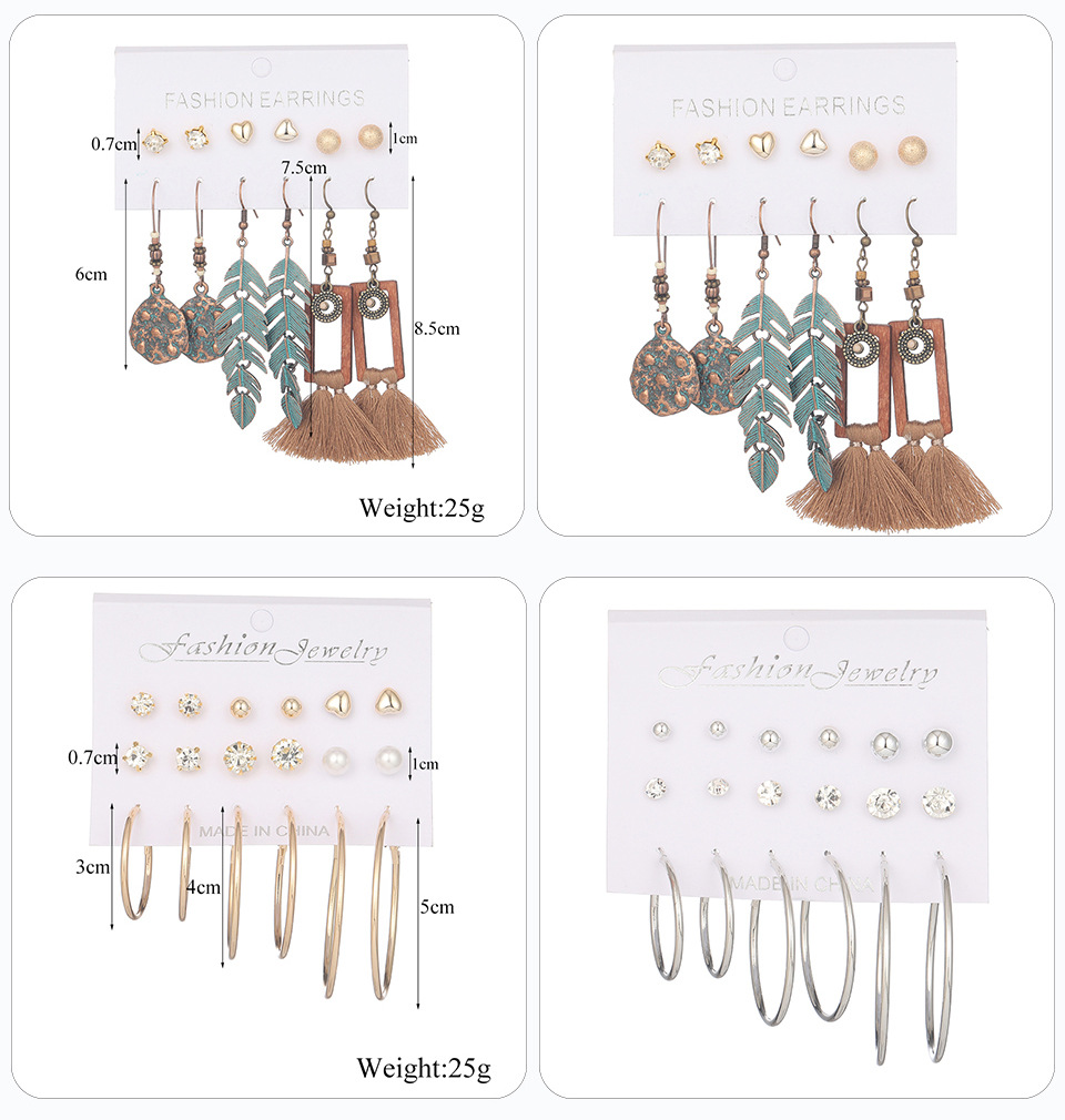 Bohemian Handmade Gemetric Tassel Earrings Set display picture 3
