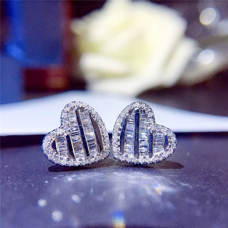 Универсальные серьги, маленькие свежие zirconium сердце, сердце-форма