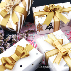 跨境專供燙金聖誕禮品包裝紙 條紋圓點diy包書紙批發源頭工廠