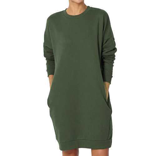 Factory 2025 Autumn/Winter Plus Size Women's Hooded Crew Neck Solid Color Casual Long Pocket Sweatshirt