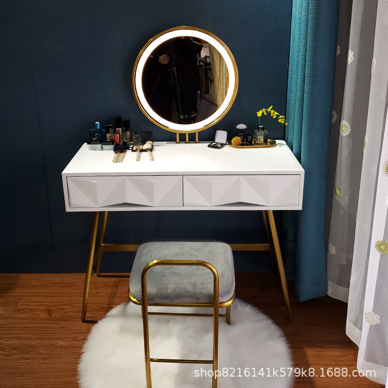 北欧ins风轻奢梳妆台网红白色烤漆小户型卧室迷你不锈钢化妆桌子|ms