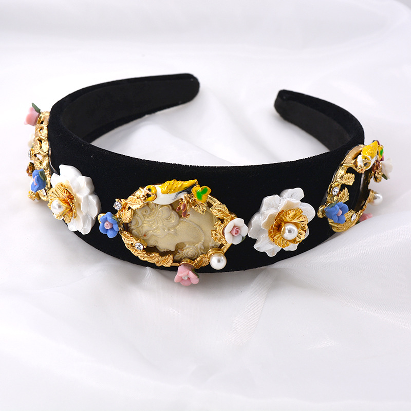 Vintage Court Baroque Beauty Head Dinner Party Modeling Gem Wide Headband Headdress display picture 1