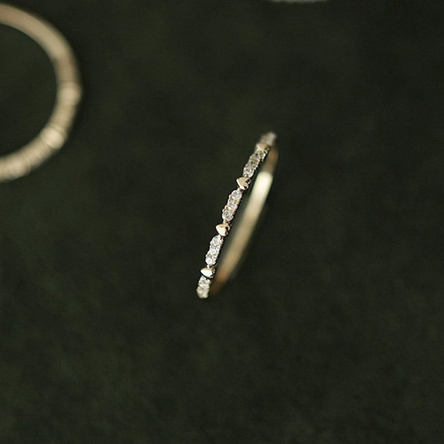 Wish new 925 sterling silver plated 14K gold ring for women Japanese and Korean simple love row diamond versatile row diamond ring
