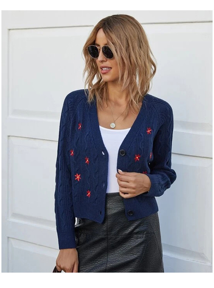 autumn and winter new embroidery flower knitted cardigan long-sleeved women s sweater jacket NSYH7131