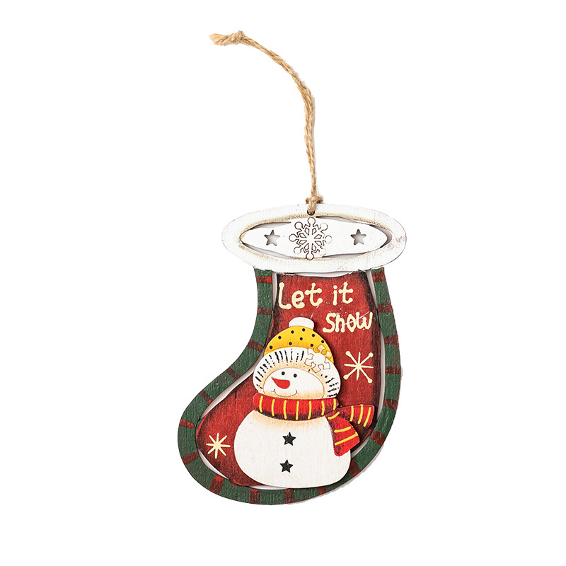 Guantes navideños de madera americanos calcetines colgante pintado árbol de navidad alce muñeco de nieve retro colgante pintado a mano