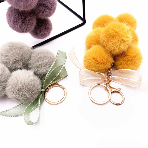 Creative grape fruit keychain cute bag plush pendant lace bow fur ball car key chain pendant