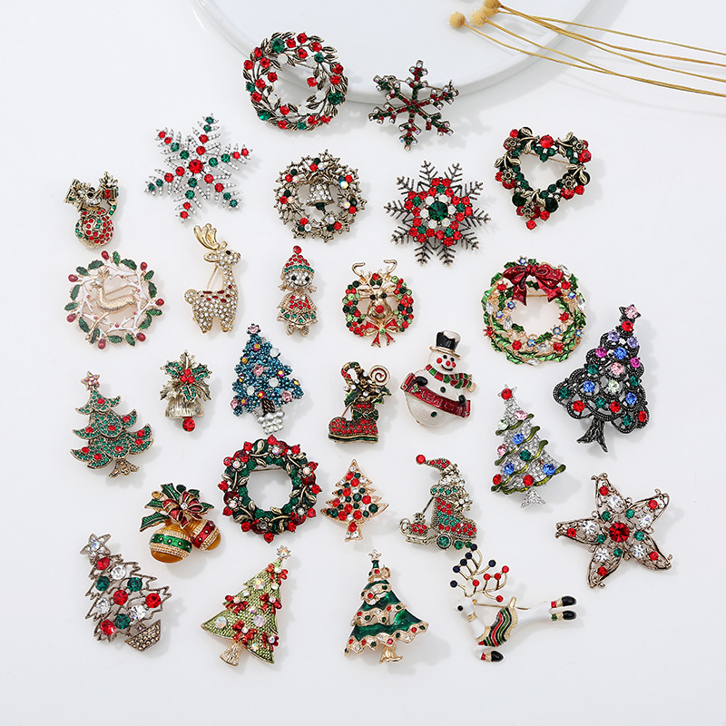 Fashion Christmas Tree Alloy Plating Inlay Artificial Gemstones Unisex Brooches display picture 1