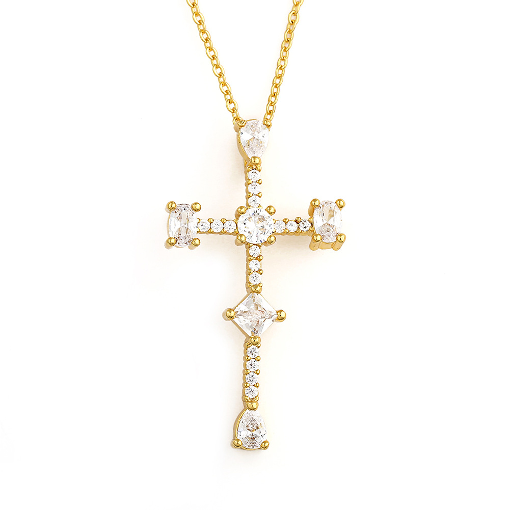 Copper Micro-inlaid Zircon Cross Necklace display picture 9
