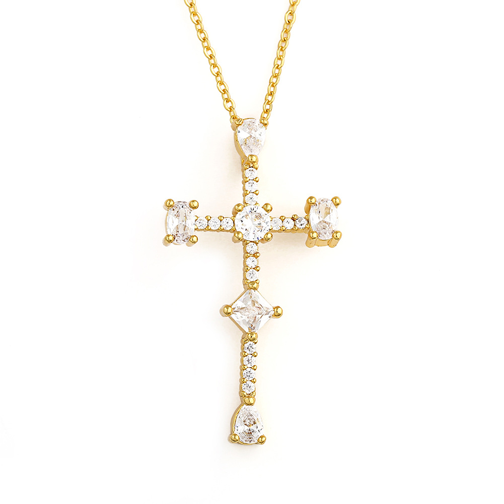 copper micro-inlaid zircon cross necklace