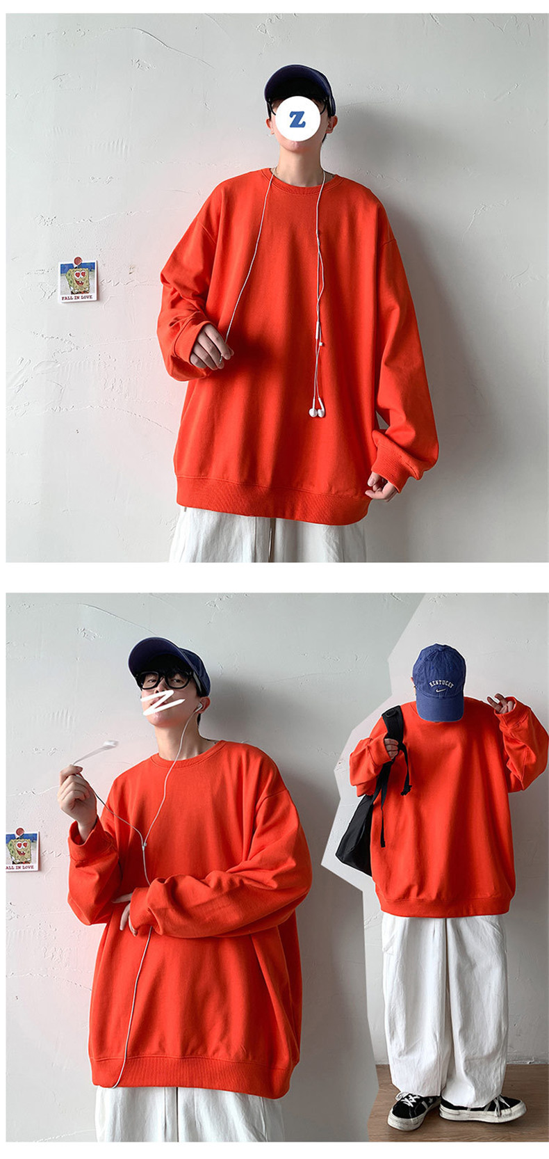 Men's Solid Colour Pullover Sweatshirt Round Neck Long Sleeve_voghion.com