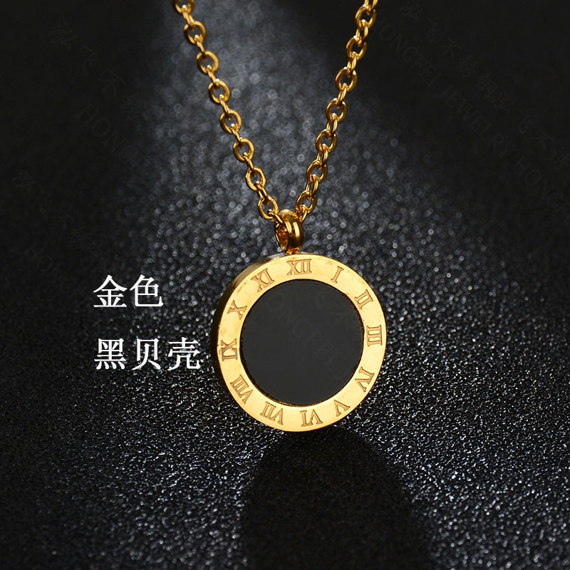 Korean New Classic 18k Gold Double-sided Shell Round Roman Numeral Necklace Titanium Steel Clavicle Chain Nihaojewelry Wholesale display picture 6