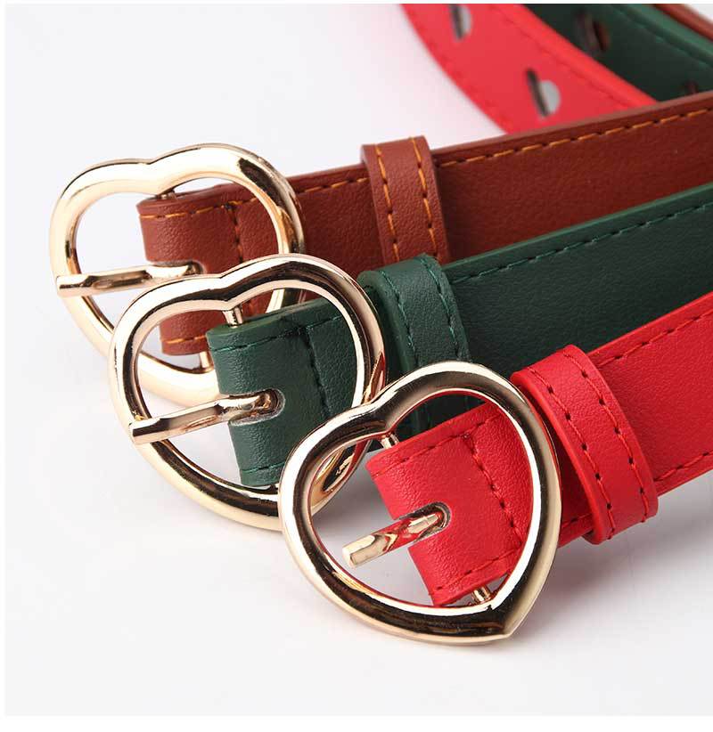 63g Weight Alloy Material Heart, Solid Color Pattern Women'S Gender Basic Style Khaki, Coffee, White, Pink, Red, Green, Camel, Black Color Simple Wild Love Hollow Belt Ladies Pin Buckle Jeans Belt Wholesale 14