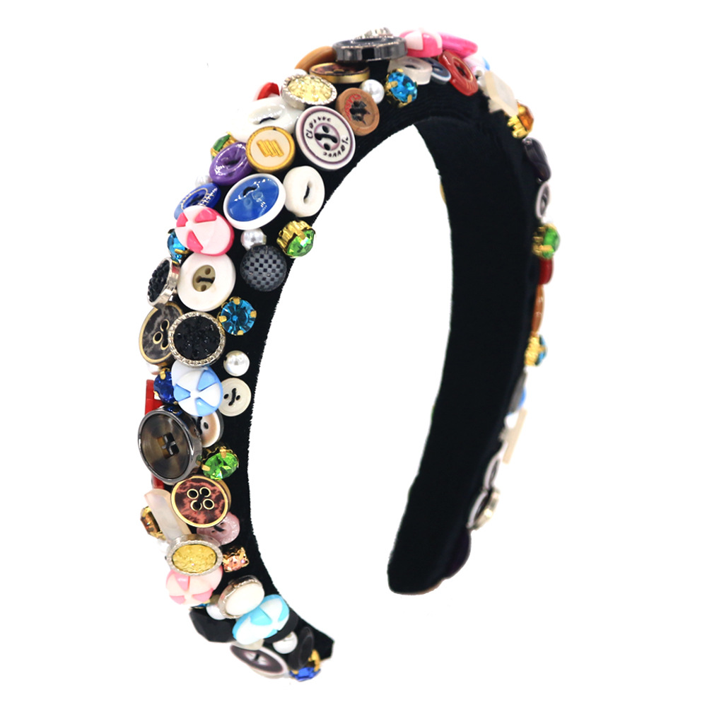 Exaggerated Sponge All Hand-sewn Buttons Two-color Alloy Handmade Headband Wholesale Nihaojewelry display picture 11