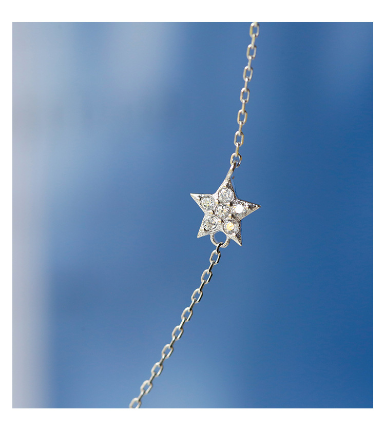 Korean S925 Sterling Silver Star Moon Tassel Necklace display picture 3