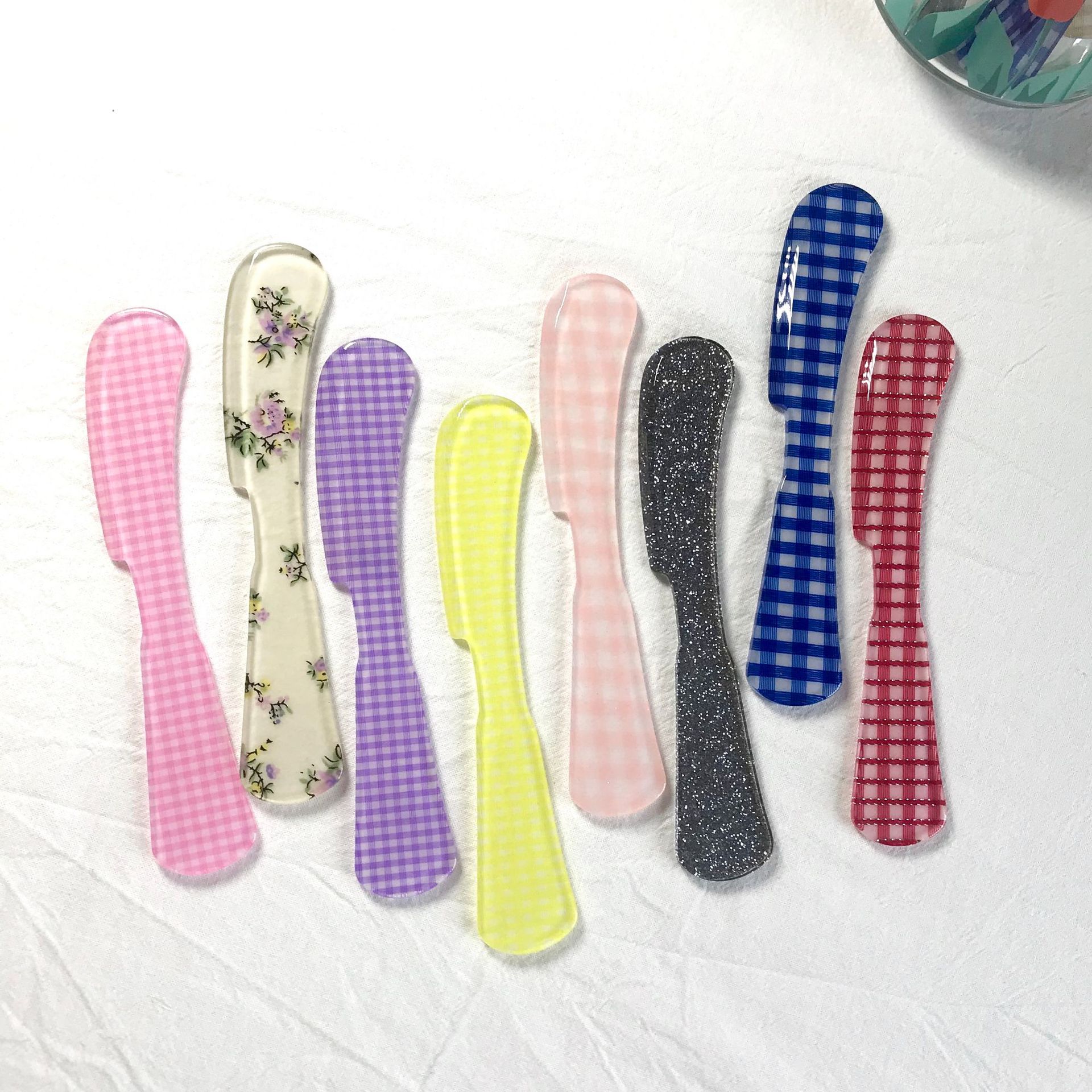 Floral Plaid Butter Knife Dessert Plastic Jam Knife Acrylic Simulation Tableware Girl Heart Photo Props