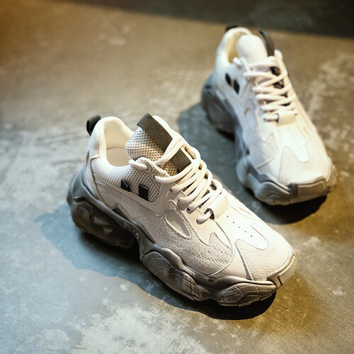 Paris dad shoes thick sole heightening sneakers ins style couple shoes spring and autumn frosted cowhide casual large size shoes