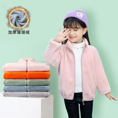 2020 children Autumn new pattern Coral coat Boy girl keep warm Close Plush coat