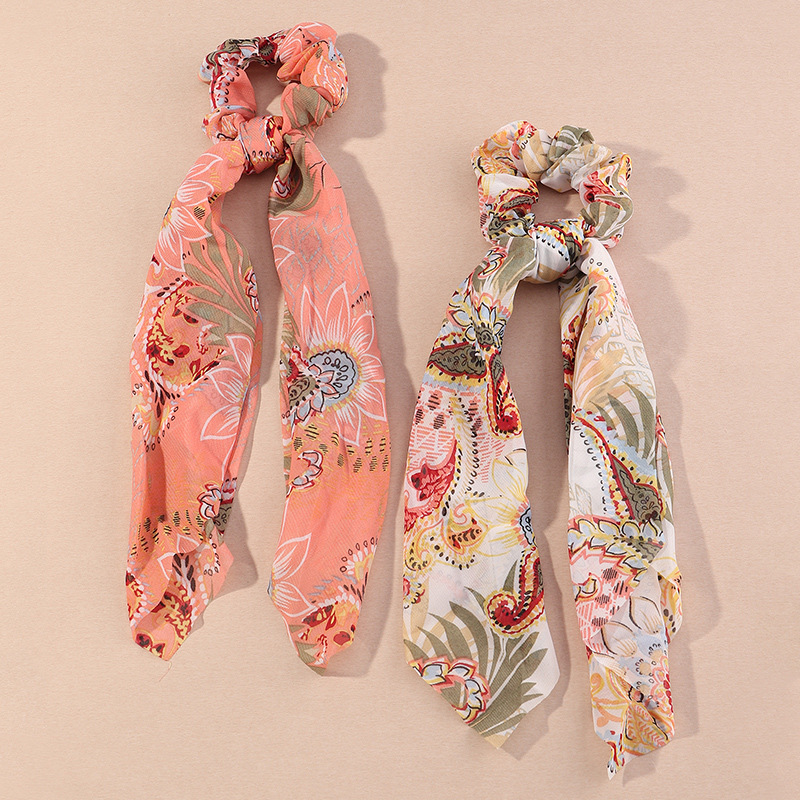 Fashion New Satin Floral Knotted Streamer Long Scarf Hair Scrunchies Set display picture 4