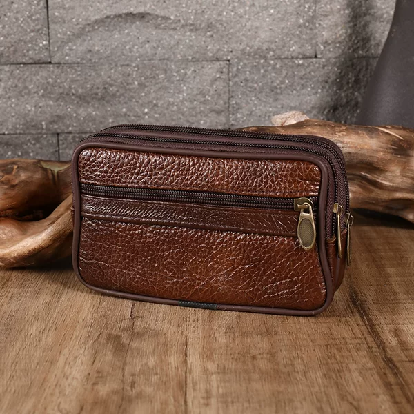 Men's cowhide horizontal zipper mobile phone waist bag 4.0-7.2 inch belt change mobile phone bag stall supply