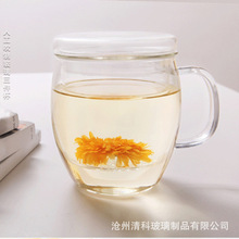 高硼硅玻璃茶杯三件套腰鼓透明带盖水杯过滤花茶泡茶杯茶具